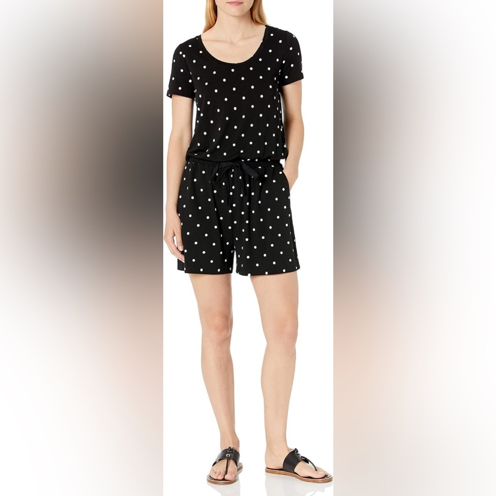 Amazon Essentials Polka Dot Black Summer Romper Shorts Ser Jumpsuit size L